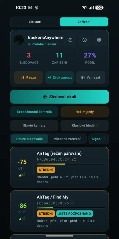 Všechna zařízení — trackersAnywhere