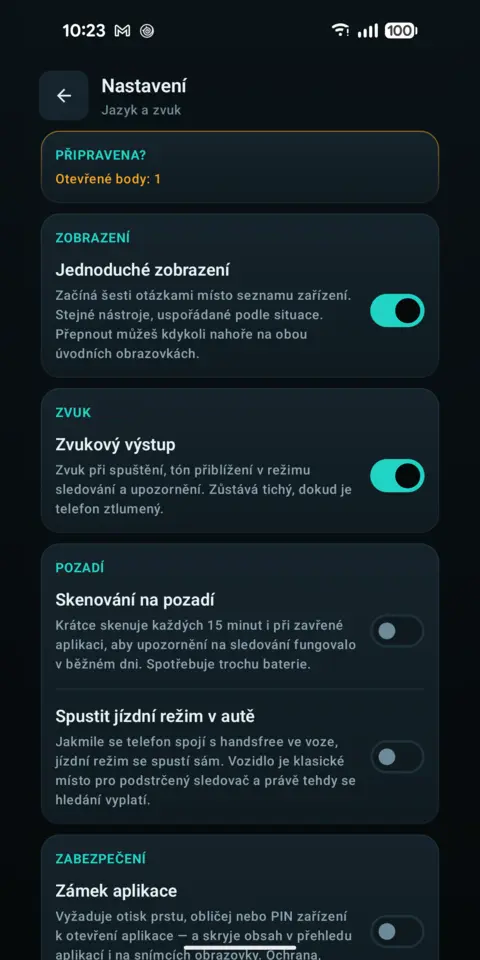Nastavení — trackersAnywhere