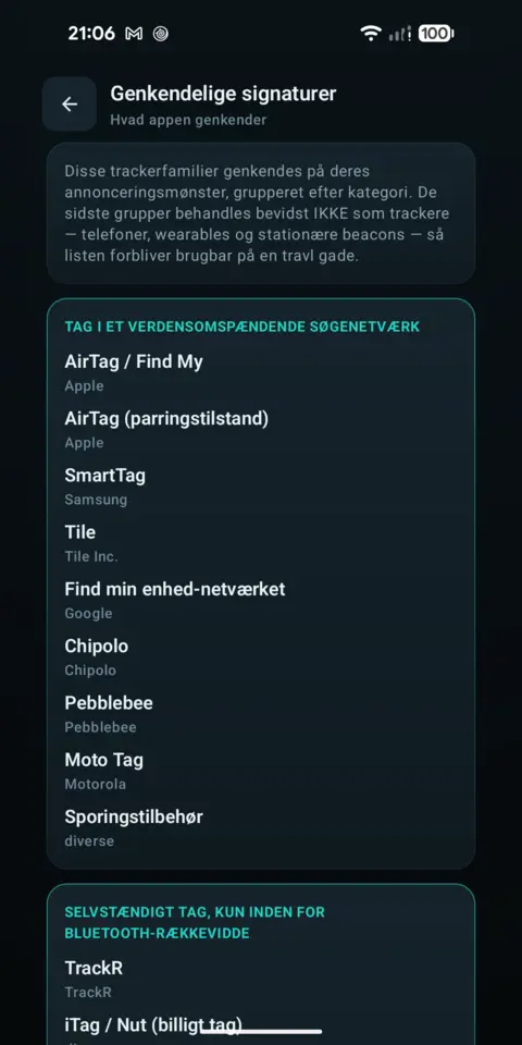 Genkendelige signaturer — trackersAnywhere