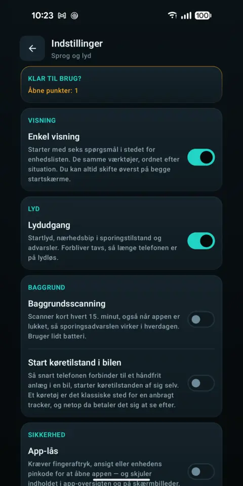 Indstillinger — trackersAnywhere
