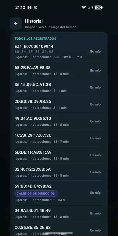 Historial — trackersAnywhere