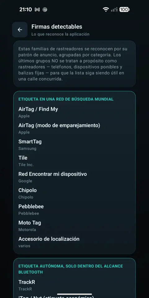 Firmas detectables — trackersAnywhere