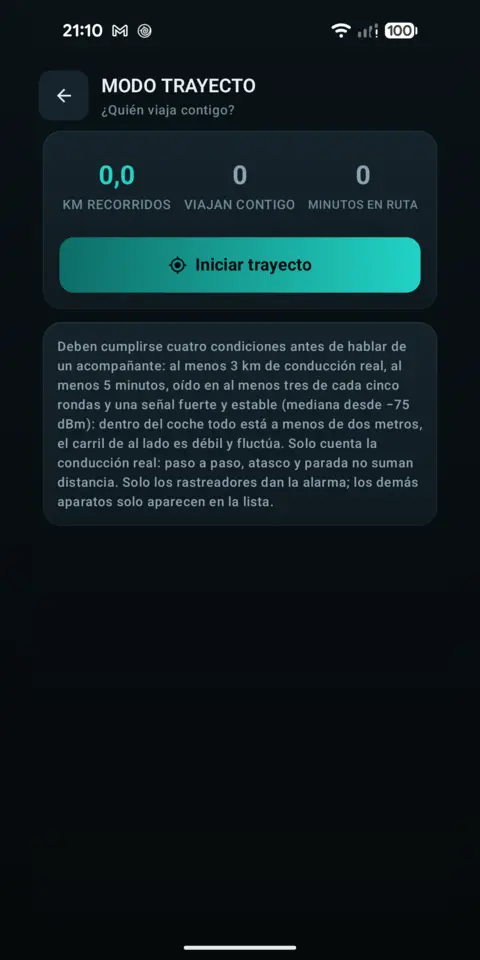 Modo trayecto — trackersAnywhere