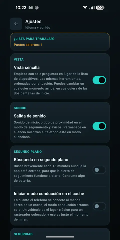 Ajustes — trackersAnywhere