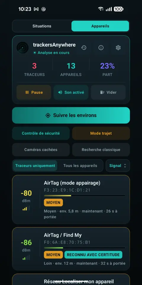 Tous les appareils — trackersAnywhere