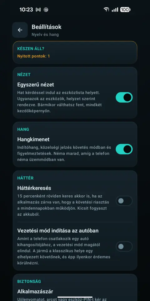 Beállítások — trackersAnywhere
