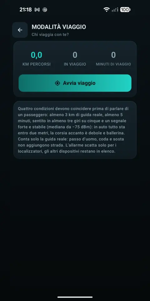 Modalità viaggio — trackersAnywhere