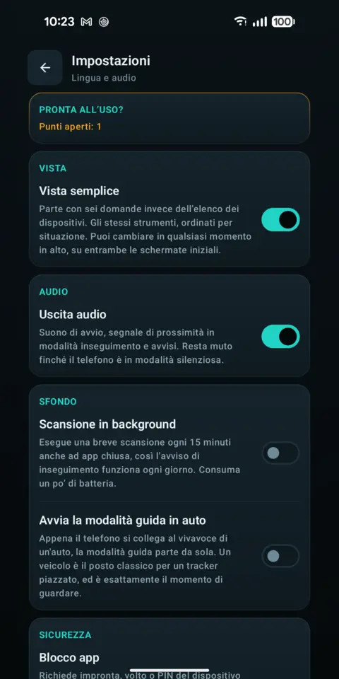 Impostazioni — trackersAnywhere