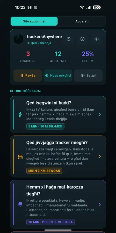 Sitwazzjonijiet — trackersAnywhere
