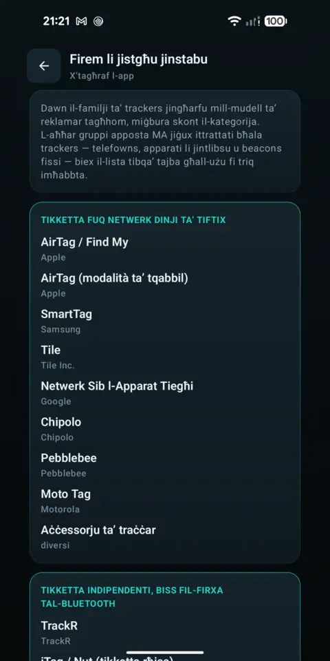 Firem li jistgħu jinstabu — trackersAnywhere