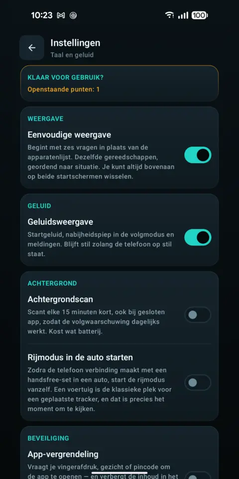 Instellingen — trackersAnywhere