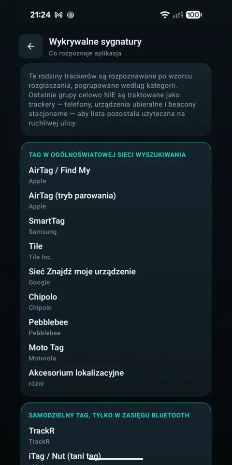 Wykrywalne sygnatury — trackersAnywhere