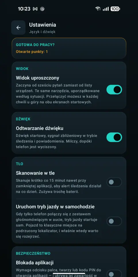 Ustawienia — trackersAnywhere