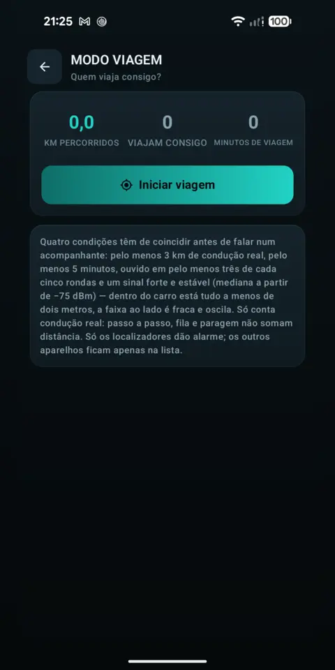 Modo viagem — trackersAnywhere