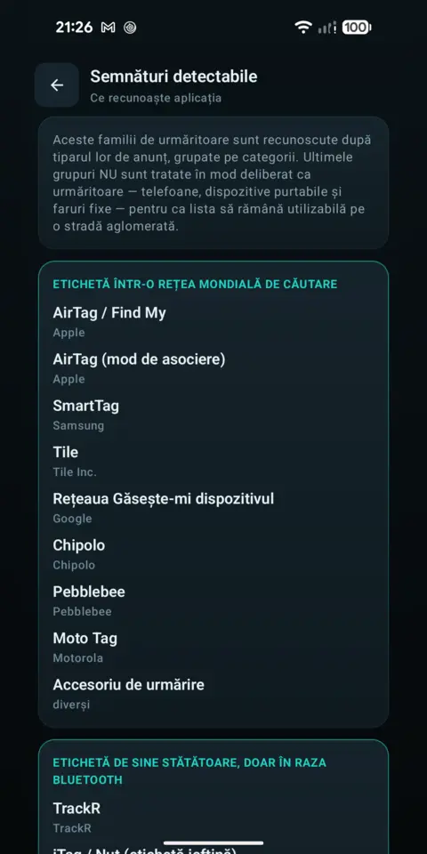 Semnături detectabile — trackersAnywhere