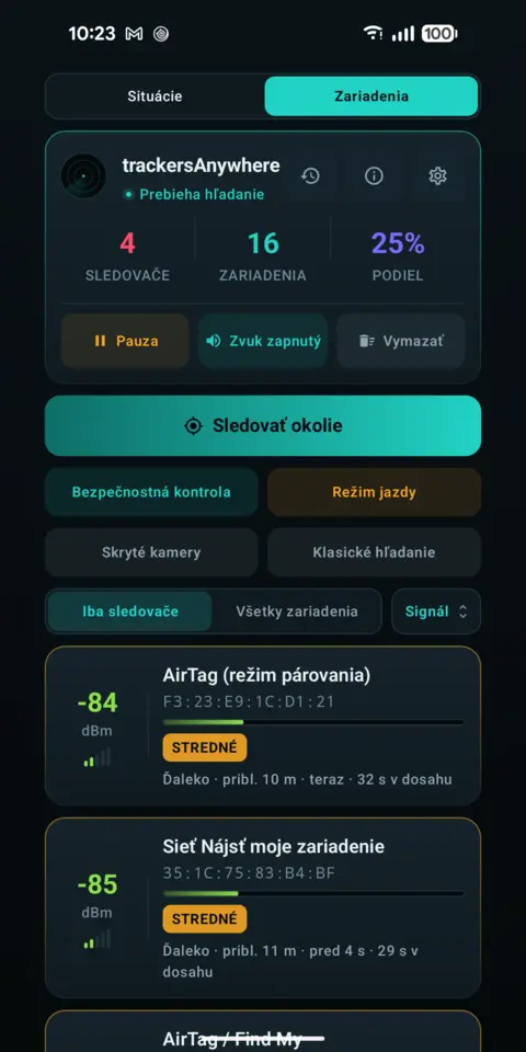 Všetky zariadenia — trackersAnywhere