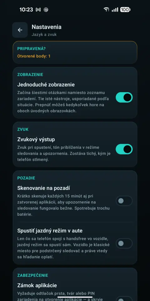 Nastavenia — trackersAnywhere