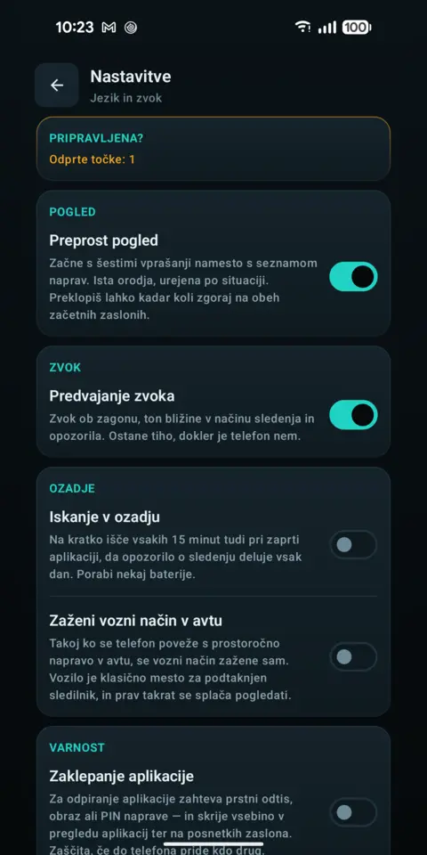 Nastavitve — trackersAnywhere