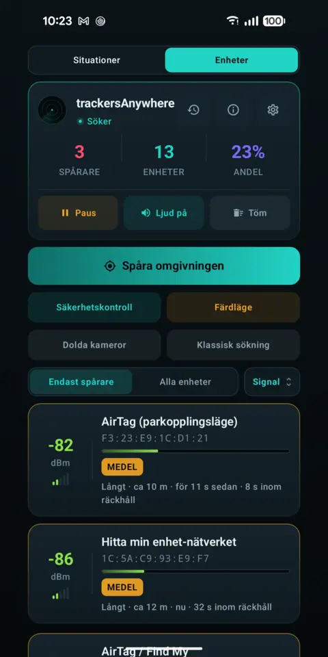 Alla enheter — trackersAnywhere