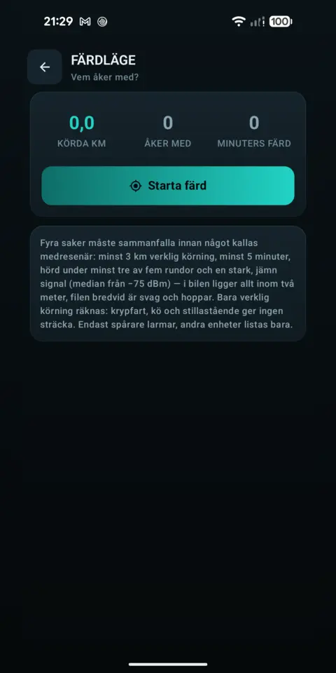 Färdläge — trackersAnywhere